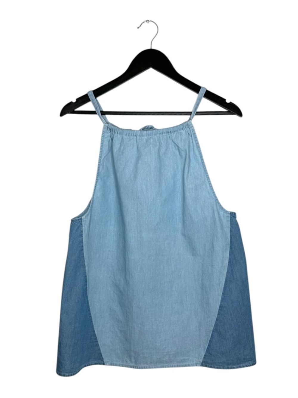 NWT Young & Reckless Y2K Denim Blue  Colorblock Halter Tie Neck Top Indie Sleeze